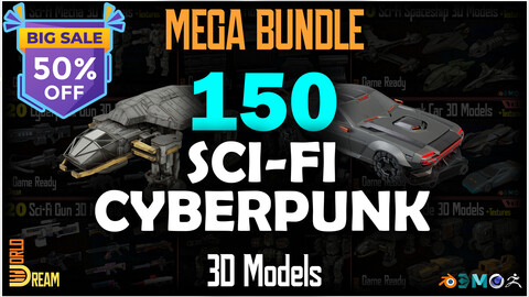 150 Sci-Fi and Cyberpunk 3D Models with Textures | Game Ready | MEGA BUNDLE