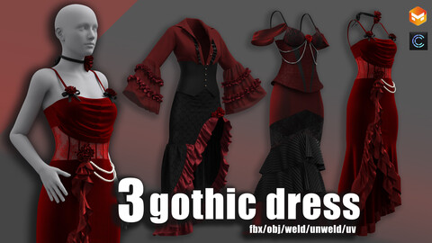 3 women's dress/gothic dress/clo3d/marvelous