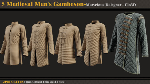 5 Medieval Men Gambesons/Marvelous Designer-Clo3D(ZPRJ + FBX + OBJ)-VOL1