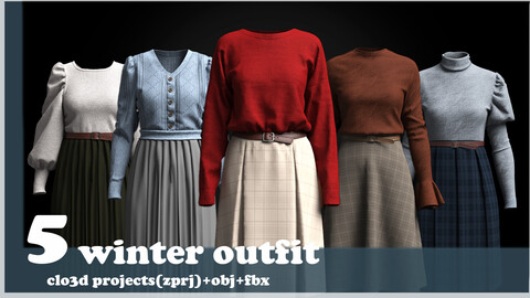 5 winter outfit/clo3d project(ZPRJ)+OBJ+FBX.