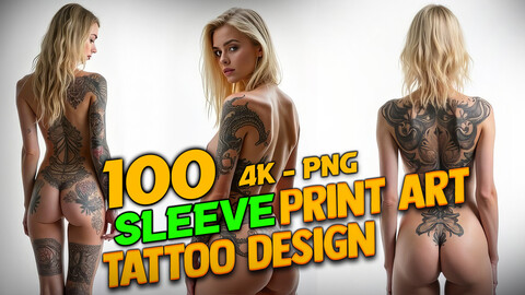 100 Sleeve Tattoo Design and Print Art ( PNG Files )-4K High Quality