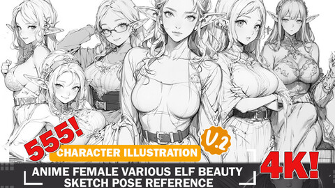 555 Various Anime Female Elf Beauty Sketch Action Pose Characters Reference Intricate Designs and Designs Reference Art V2 4K