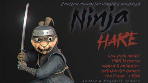 Ninja Hare - cartoon character rigged and animated for maya