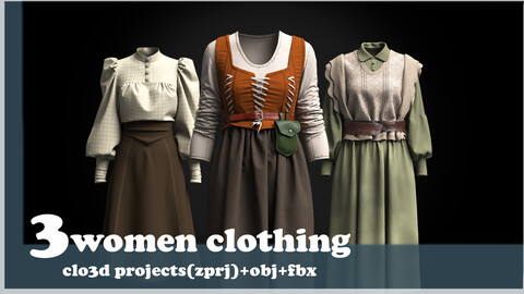 3women clothing/clo3d project(ZPRJ)+OBJ+FBX.