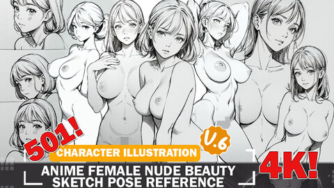 501 Various Anime Female Nude Sketch Pose Characters Reference Intricate Designs and Designs Reference Art V6 4K