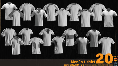 20 Basic Men`s t-shirt (MARVELOUS AND CLO3D)( ZPRJ,FBX,OBJ)