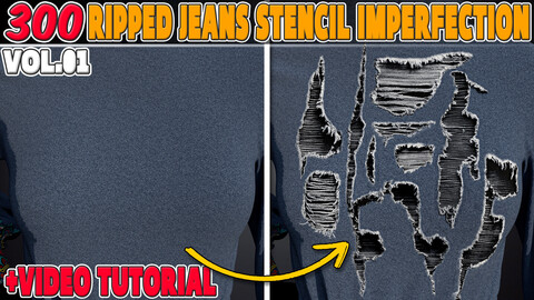 300 Ripped Jeans Stencil Imperfection Vol 01 + Video Tutorial