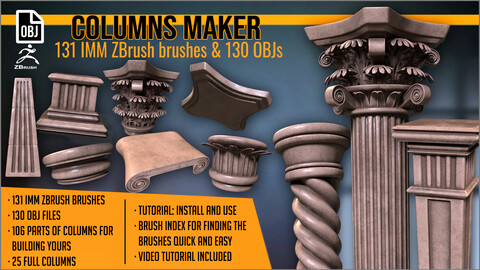 Columns Maker 130 OBJs and 131 IMM ZBrush brushes