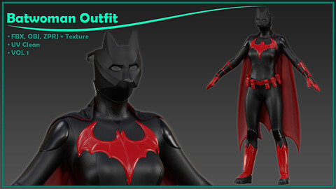 bat woman outfit with texture/ zprj+obj+fbx+4K PBR/ clo3d, marvelous designer/ vol1