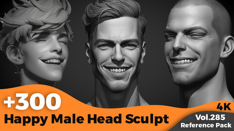 +300 Happy Male Head Sculpt Reference Images(4k)