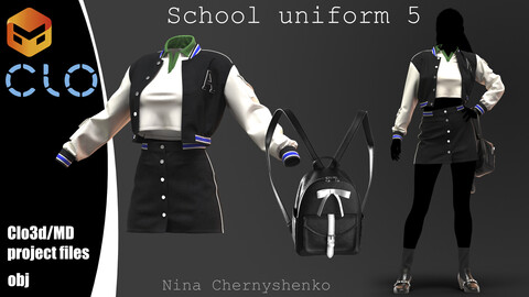 School uniform 5. Marvelous Designer/Clo3d project + OBJ.