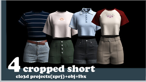 4cropped short/clo3d project(ZPRJ)+OBJ+FBX.