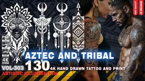 130 4K AZTEC AND TRIBAL ILLUSTRATION AND PATTERNS - (JPEG & TRANSPARENT PNG & ALPHA) - VOL 303