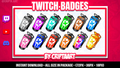 Raze Grenade Twitch Badges, Valorant Bit Badge, Video Games Stream, Cheers, Subscriber, Discord, Kick, Youtube, Tiktok