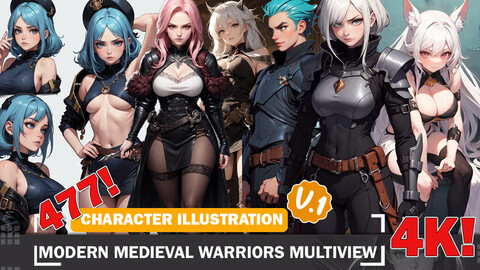 477 Modern Medieval Warriors Multiview Diverse Outfit Character Design Reference Art V1 4K