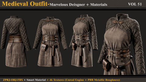 Medieval Outfit- MD/Clo3d + Smart Material + 4K Textures + OBJ + FBX (vol 51)