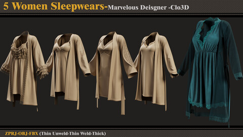 5 Women Sleepwear /MD-Clo3D (ZPRJ + FBX + OBJ)