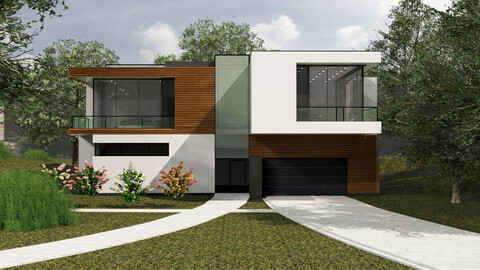 Modern Two-Story House Exterior 3D Model 3D model