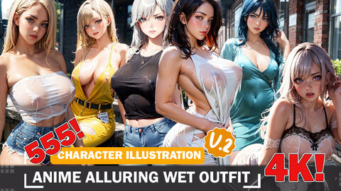 555 Anime Alluring Wet Beauties Diverse Outfit Character Design Reference Art V2 4K