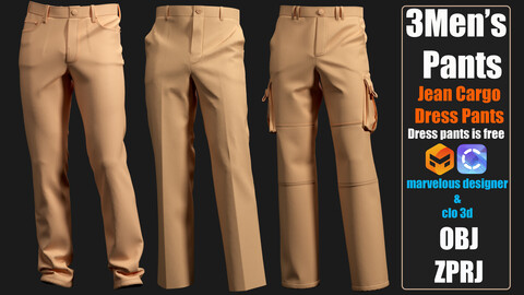 3 Men's Pants - Marvelous Designer / Clo Project