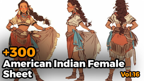 +300 American Indian Female Sheet Reference Images(4k)