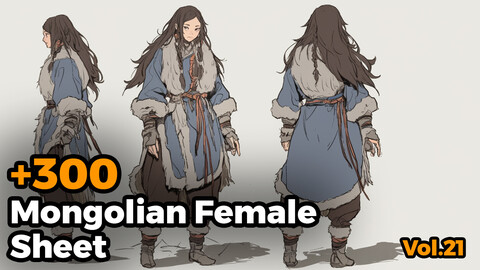 +300 Mongolian Female Sheet Reference Images(4k)