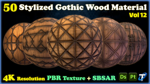 50 Stylized Gothic Wood Materials - SBSAR + PBR Textures (MEGA Bundle) - Vol 12