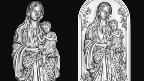 Virgin Mary With Jesus Bas Relief And Pendant 3D print model