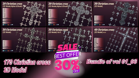 170 Christian cross 3D Model Bundle(Vol 1-6)