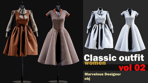 classic outfit women_ Marvelous designer +obj-VOL 02