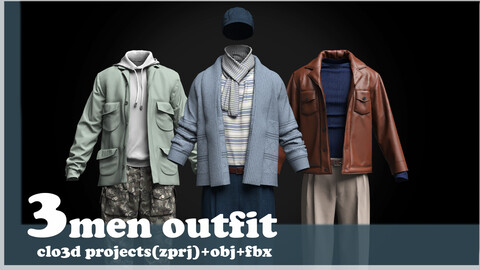 3men outfit/clo3d project(ZPRJ)+OBJ+FBX.