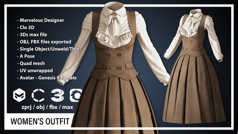 WOMEN’S OUTFIT (CLO3D, MD PROJECTS+OBJ+FBX+.max)