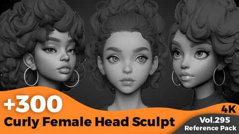 +300 Curly Female Head Sculpt References Images(4k)