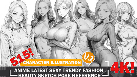 515 Various Anime Characters with Latest Sexy Trendy Fashion Sketch Pose Characters Reference Intricate Designs and Designs Reference Art V2 4K