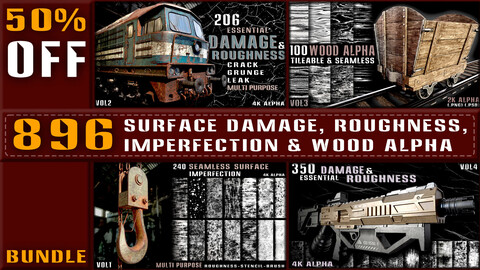 896 Surface Damage, Roughness, Impefrection & Wood Alpha (50% OFF-Black Friday Offer)