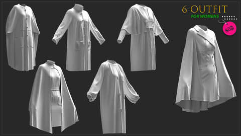 6.models of women's outfit / marvelous & clo3d / OBJ / FBX