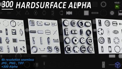 +300 HardSurface Alpha - VOL2 / PNG , JPG , TIFF / 4K