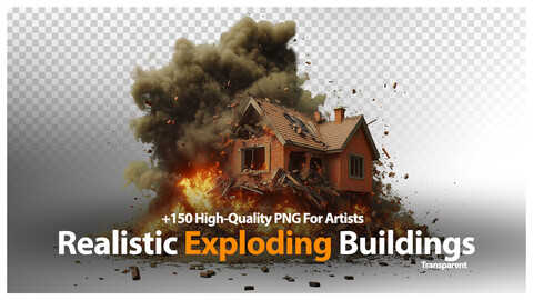 Realistic Exploding Urban Buildings | +150 Transparent (PNG) Image Asset Pack