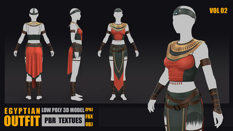 Egyptian Outfit Low-Poly 3D Model with PBR Textures V02