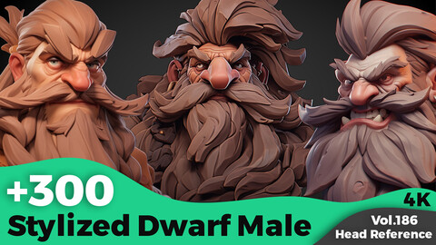 +300 Stylized Dwarf Male Head Sculpt Reference Images(4k)