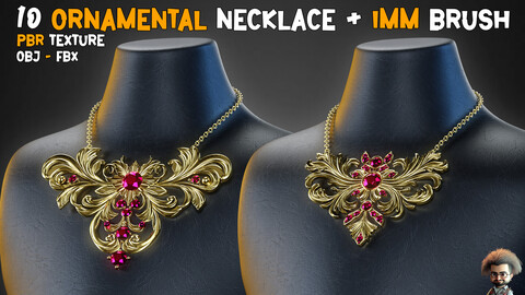 10 Ornamental Necklace + IMM Brush & PBR Textures - Vol 31