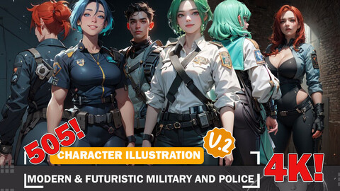 505 Various Anime Modern and Futuristic Military and Police Multiple View Diverse Outfit Character Design Reference Art V2 4K