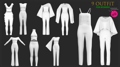 9 models of women's outfit / marvelous & clo3d / OBJ / FBX