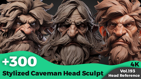 +300 Stylized Caveman Head Sculpt Reference Images(4k)