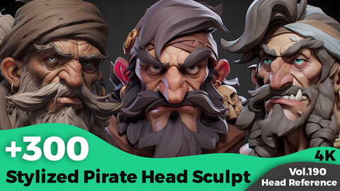 +300 Stylized Pirate Head Sculpt Reference Images(4k)