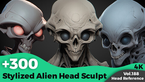 +300 Stylized Alien Head Sculpt Reference Images(4k)