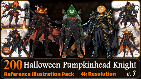 200 Halloween Pumpkinhead Knight (Full Body) Reference Pack | 4K | v.3