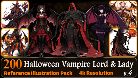 200 Halloween Vampire Lord and Lady (Full Body) Reference Pack | 4K | v.4