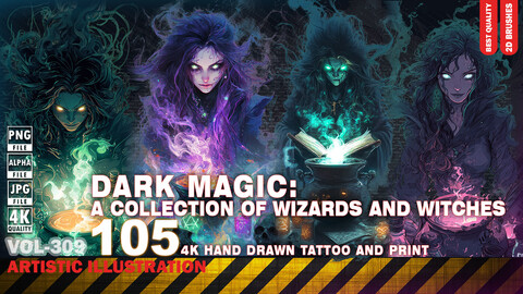 Dark Magic: A 4K Collection of Wizards and Witches illustrations - ARTISTIC ILLUSTRATION - HIGH END QUALITY - (JPEG & TRANSPARENT PNG & ALPHA ) - VOL309