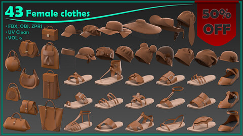 43 female clothes/ zprj+obj+fbx/ clo3d, marvelous designer/hat, bag, shoes, sandal/mega pack vol6